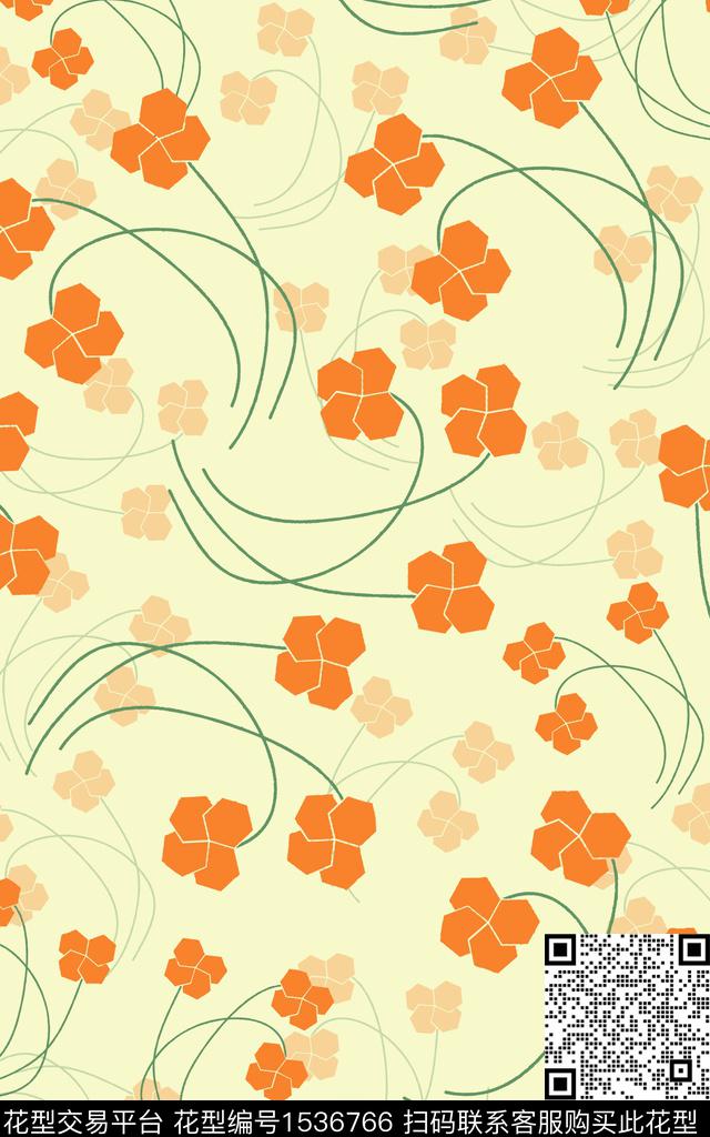 小清新花卉几何数码印花华亿平台下载（图片编号: 1536766） - 瓦栏（Walan）