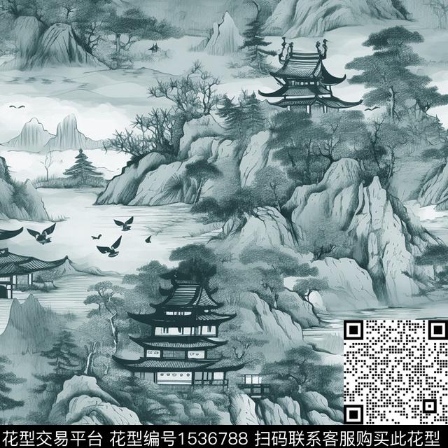 风景山水画树木数码印花华亿平台下载（图片编号: 1536788） - 瓦栏（Walan）