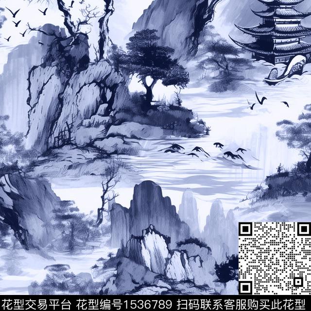 风景山水画树木数码印花华亿平台下载（图片编号: 1536789） - 瓦栏（Walan）