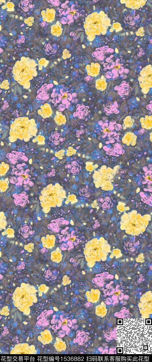 油画花卉小碎花数码印花华亿平台下载（图片编号: 1536882） - 瓦栏（Walan）