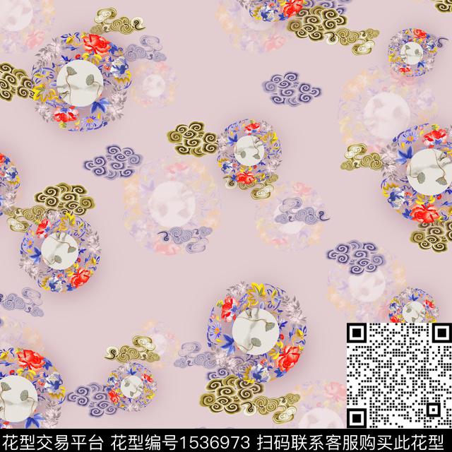 祥云中国风花卉数码印花华亿平台下载（图片编号: 1536973） - 瓦栏（Walan）