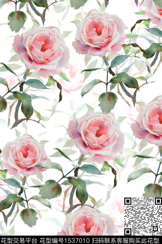 水彩影花花卉数码印花华亿平台下载（图片编号: 1537010） - 瓦栏（Walan）