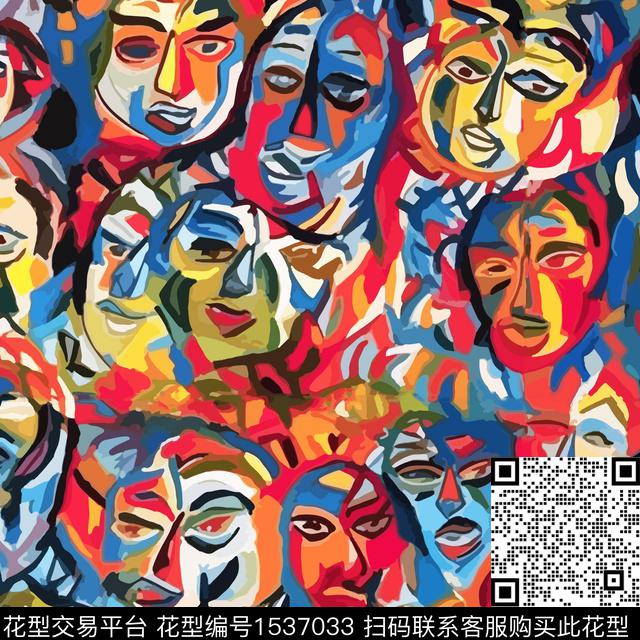 抽象头像涂鸦数码印花华亿平台下载（图片编号: 1537033） - 瓦栏（Walan）