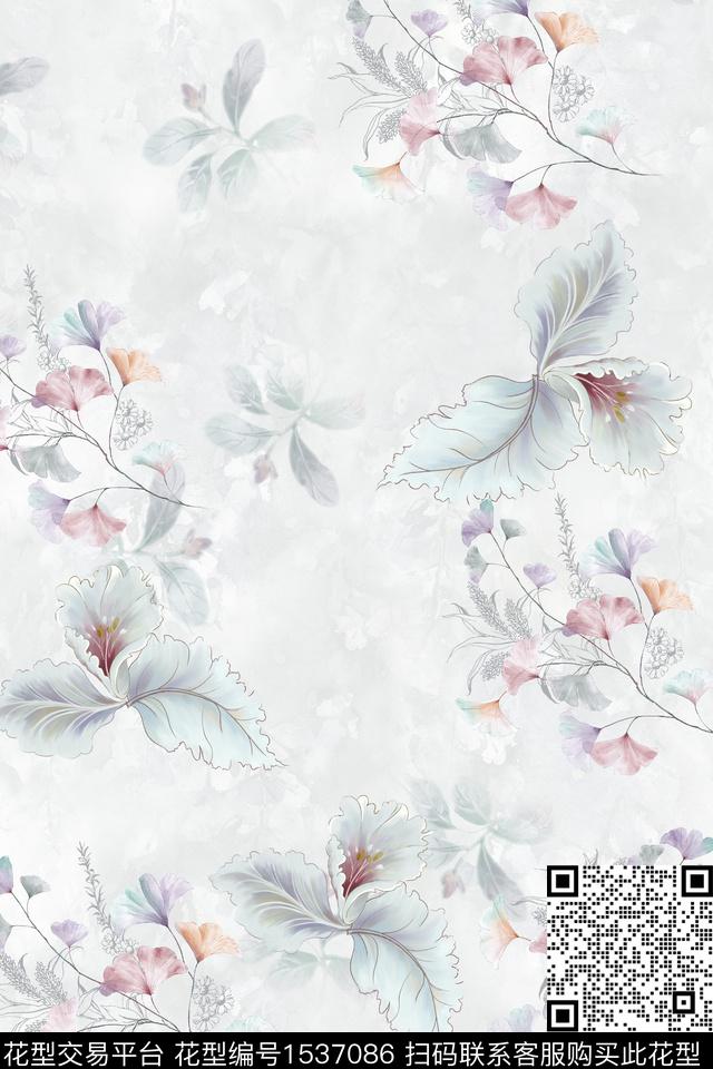 水彩小清新花卉数码印花华亿平台下载（图片编号: 1537086） - 瓦栏（Walan）