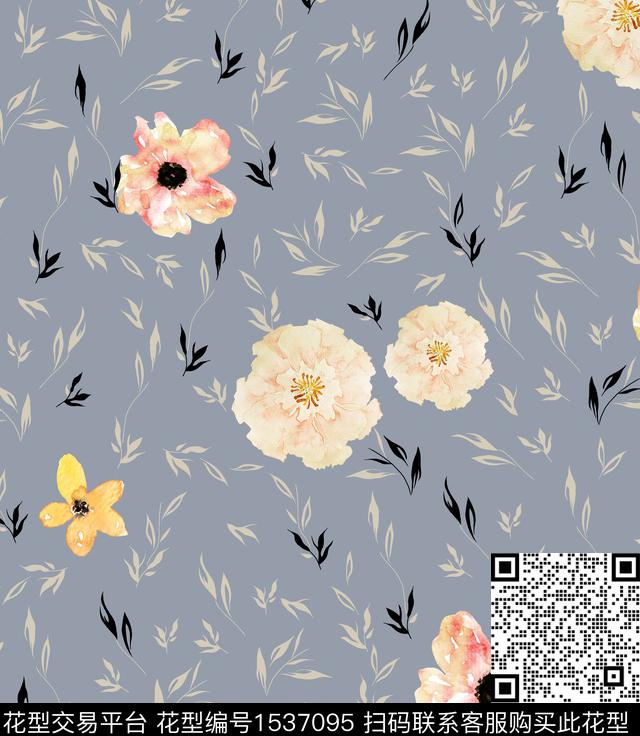 花卉女装连衣裙数码印花华亿平台下载（图片编号: 1537095） - 瓦栏（Walan）