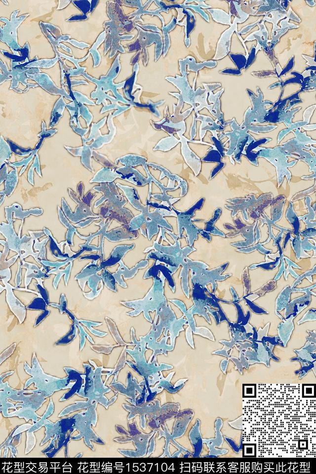 抽象肌理抽象树叶数码印花华亿平台下载（图片编号: 1537104） - 瓦栏（Walan）