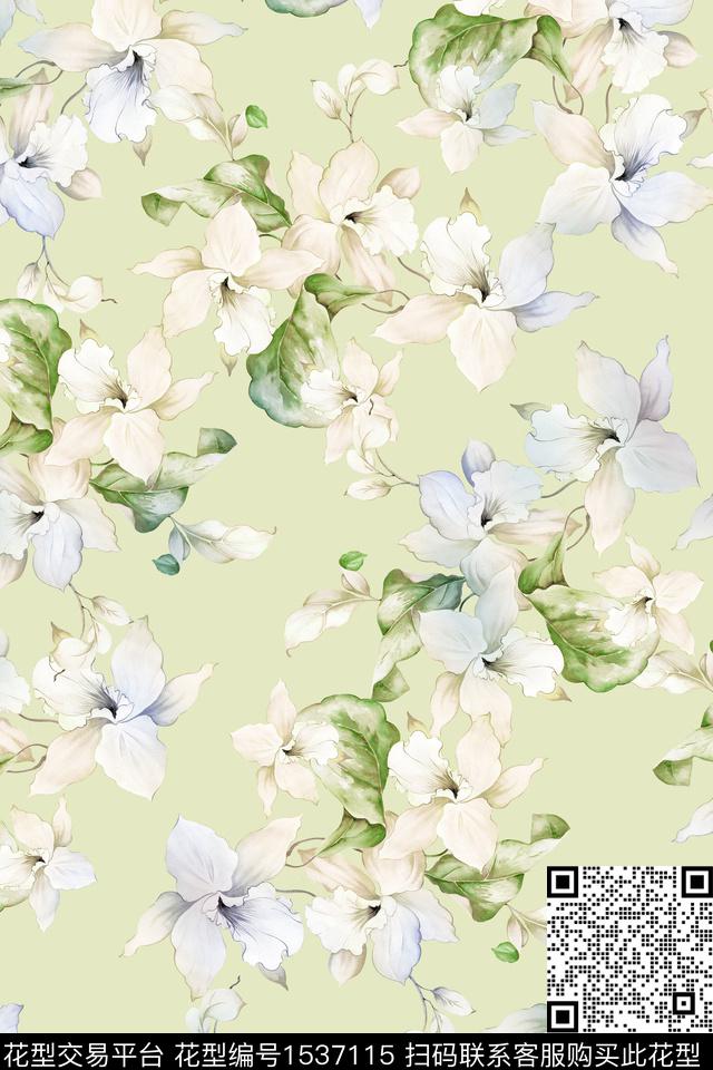 女装绿植树叶花卉数码印花华亿平台下载（图片编号: 1537115） - 瓦栏（Walan）