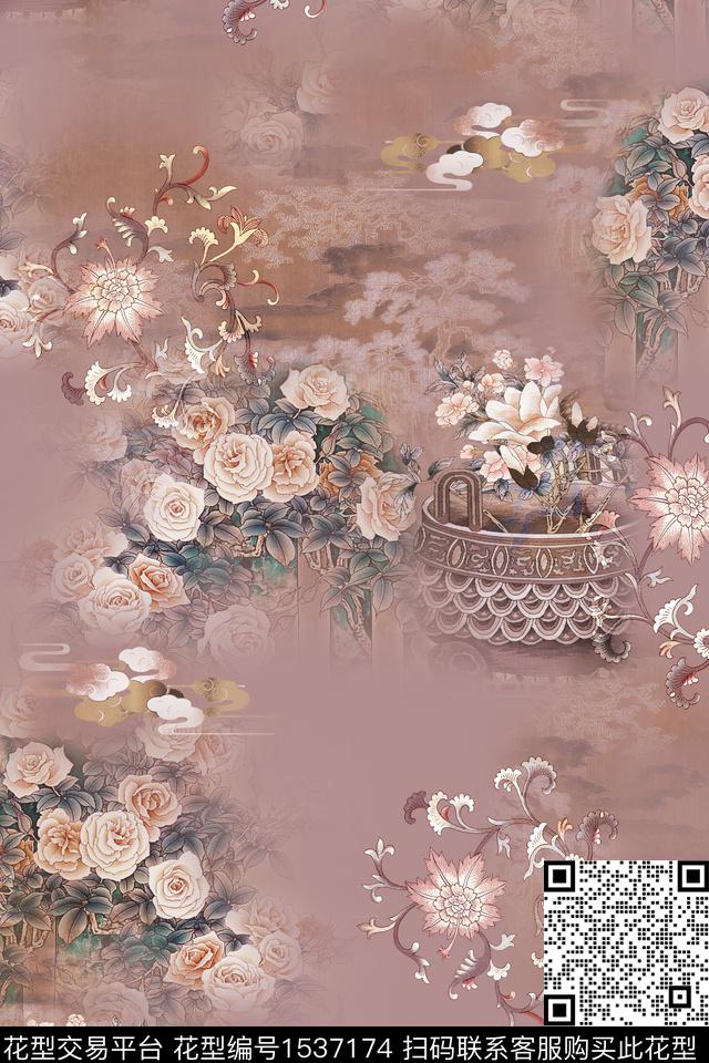 中国风真丝香云纱数码印花华亿平台下载（图片编号: 1537174） - 瓦栏（Walan）