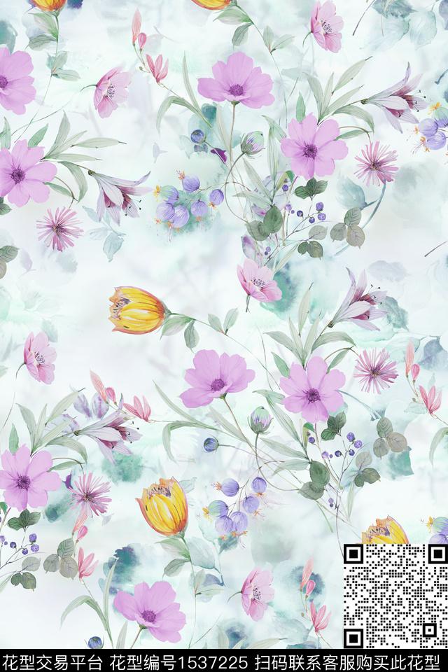 花卉水彩数码印花数码印花华亿平台下载（图片编号: 1537225） - 瓦栏（Walan）