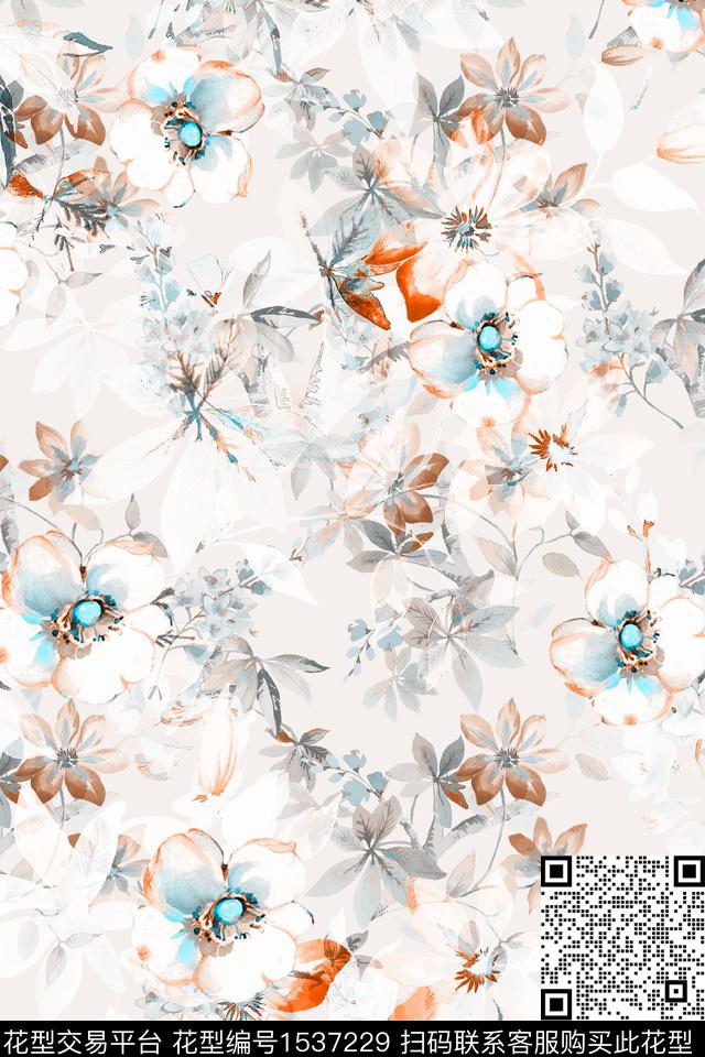 花卉水彩数码印花数码印花华亿平台下载（图片编号: 1537229） - 瓦栏（Walan）