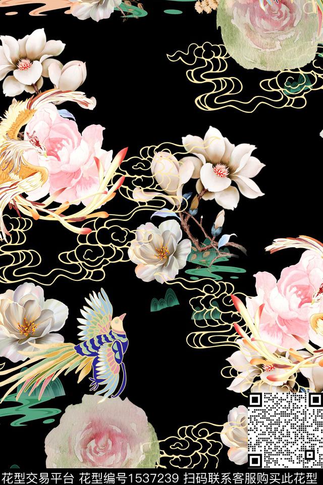 花卉真丝中国风数码印花华亿平台下载（图片编号: 1537239） - 瓦栏（Walan）