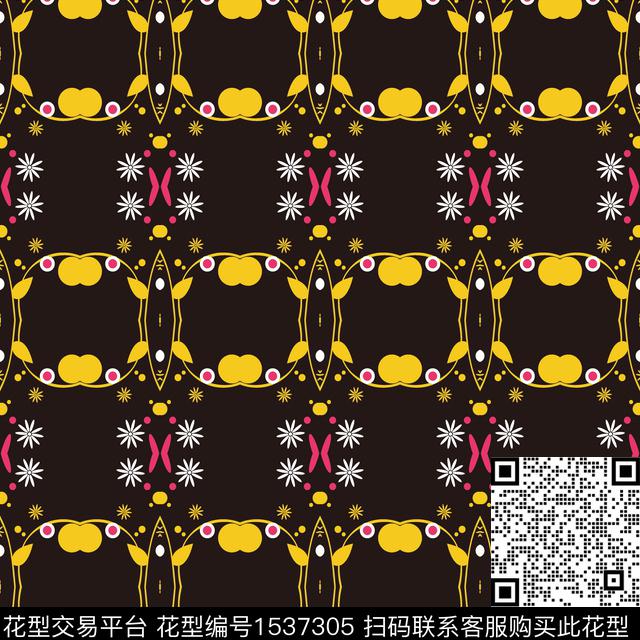 趋势华亿平台对称花女装传统印花华亿平台下载（图片编号: 1537305） - 瓦栏（Walan）