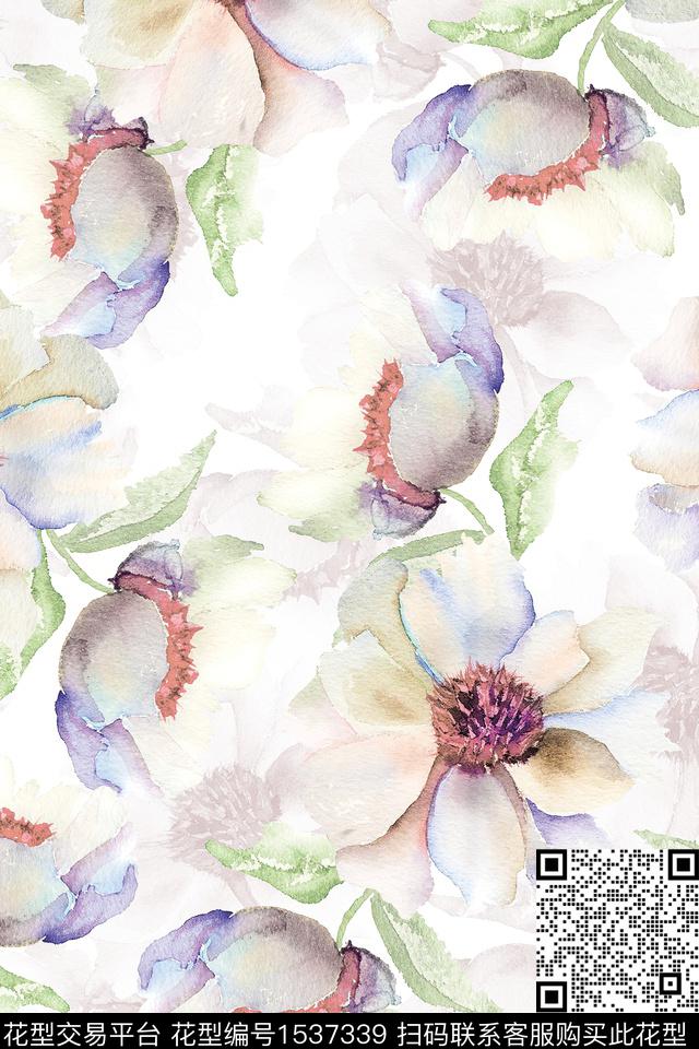 绿植树叶花卉水彩数码印花华亿平台下载（图片编号: 1537339） - 瓦栏（Walan）