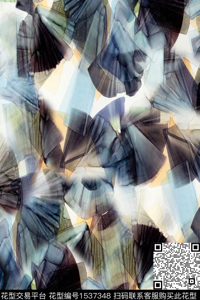 抽象水彩叶子数码印花华亿平台下载（图片编号: 1537348） - 瓦栏（Walan）