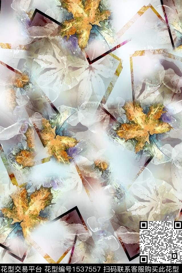 几何枫叶抽象数码印花华亿平台下载（图片编号: 1537557） - 瓦栏（Walan）