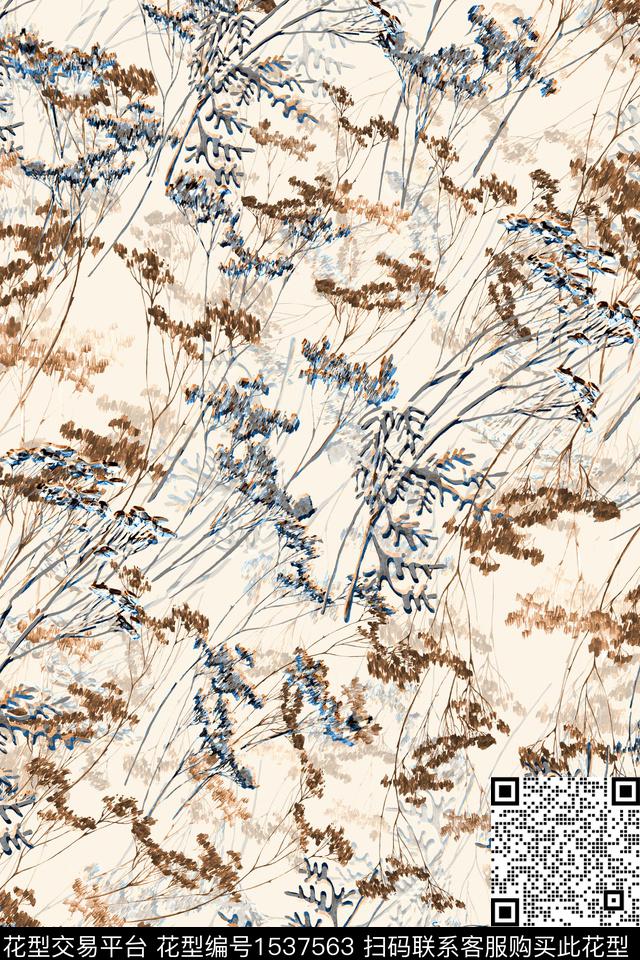 绿植树叶花卉小碎花数码印花华亿平台下载（图片编号: 1537563） - 瓦栏（Walan）