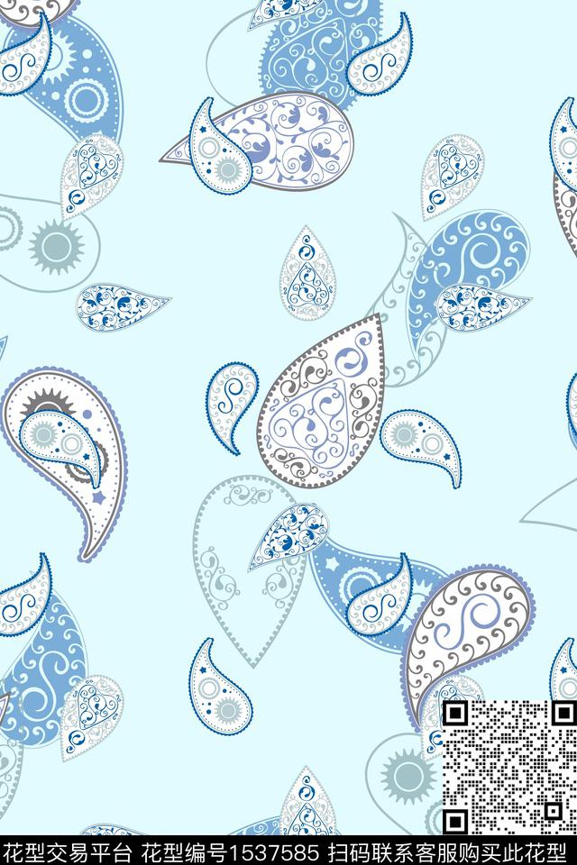佩斯利传统印花民族风数码印花华亿平台下载（图片编号: 1537585） - 瓦栏（Walan）