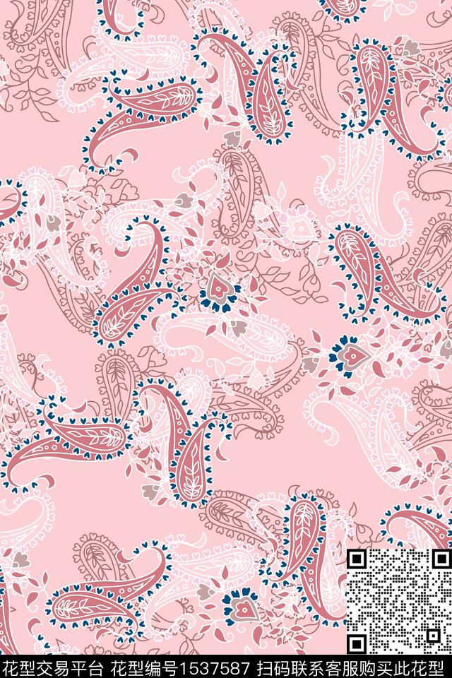 佩斯利小清新民族风数码印花华亿平台下载（图片编号: 1537587） - 瓦栏（Walan）