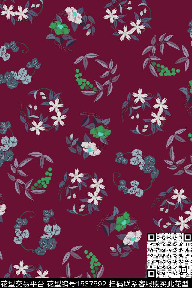 花卉大牌风民族风数码印花华亿平台下载（图片编号: 1537592） - 瓦栏（Walan）