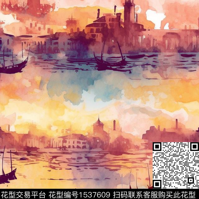 风景水彩venice数码印花华亿平台下载（图片编号: 1537609） - 瓦栏（Walan）
