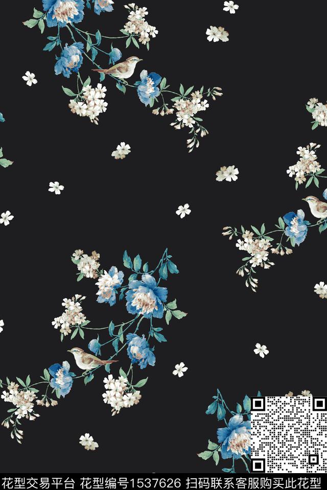 清爽素雅手绘花卉数码印花华亿平台下载（图片编号: 1537626） - 瓦栏（Walan）