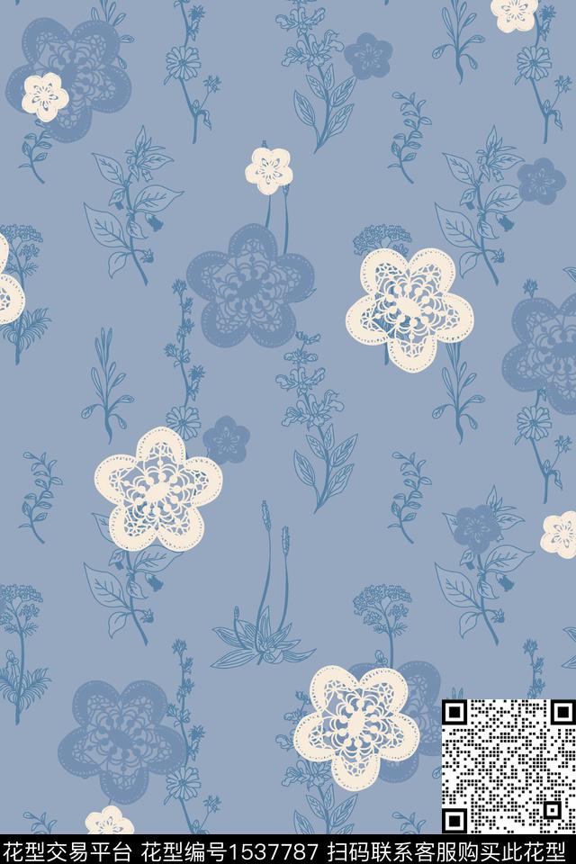 花卉蕾丝植物数码印花华亿平台下载（图片编号: 1537787） - 瓦栏（Walan）