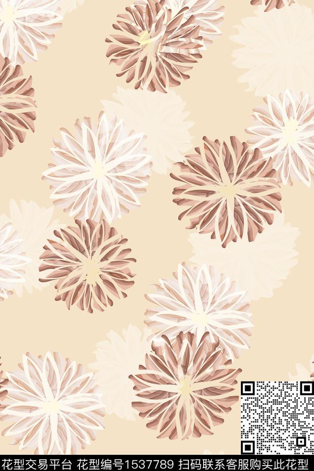 花卉满版散花女装数码印花华亿平台下载（图片编号: 1537789） - 瓦栏（Walan）