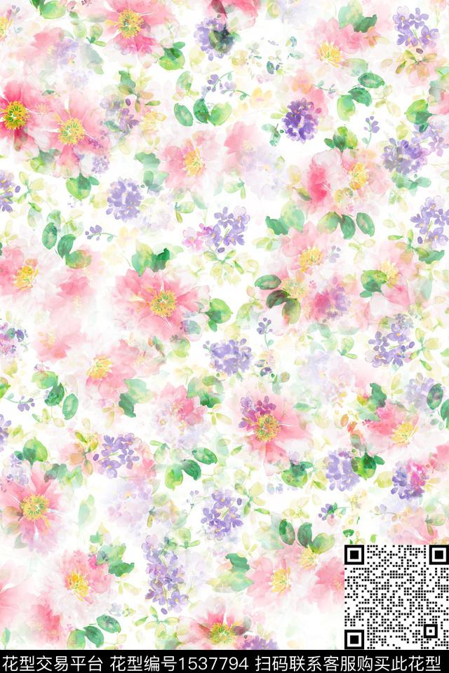 水彩年轻女性绿植树叶数码印花华亿平台下载（图片编号: 1537794） - 瓦栏（Walan）