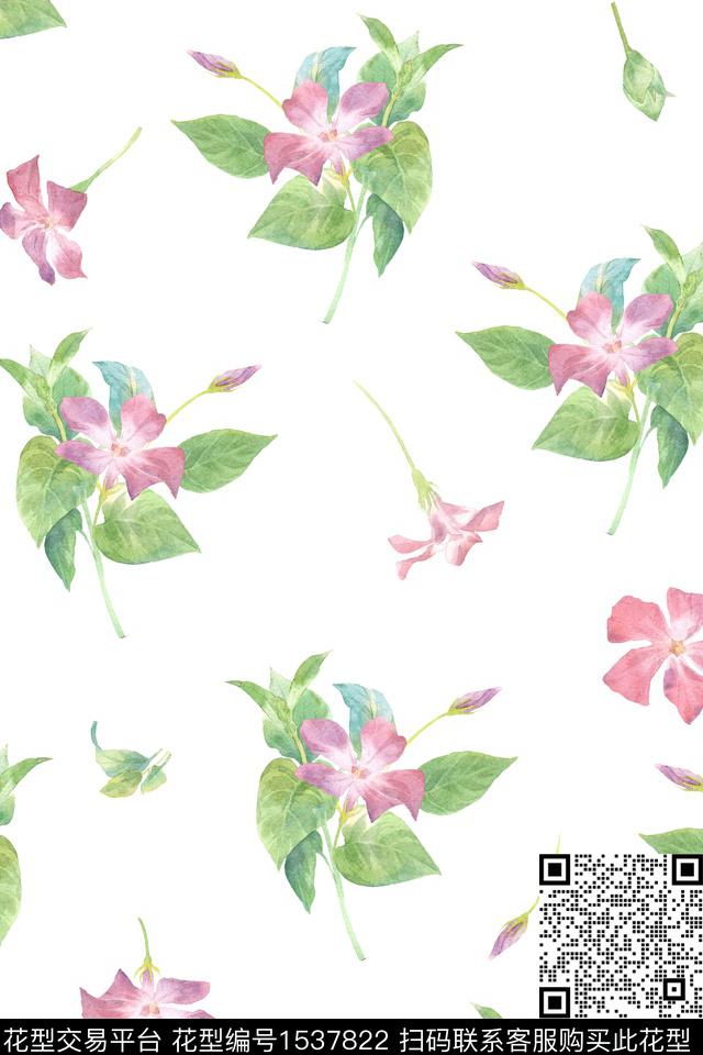 绿植树叶花卉水彩数码印花华亿平台下载（图片编号: 1537822） - 瓦栏（Walan）