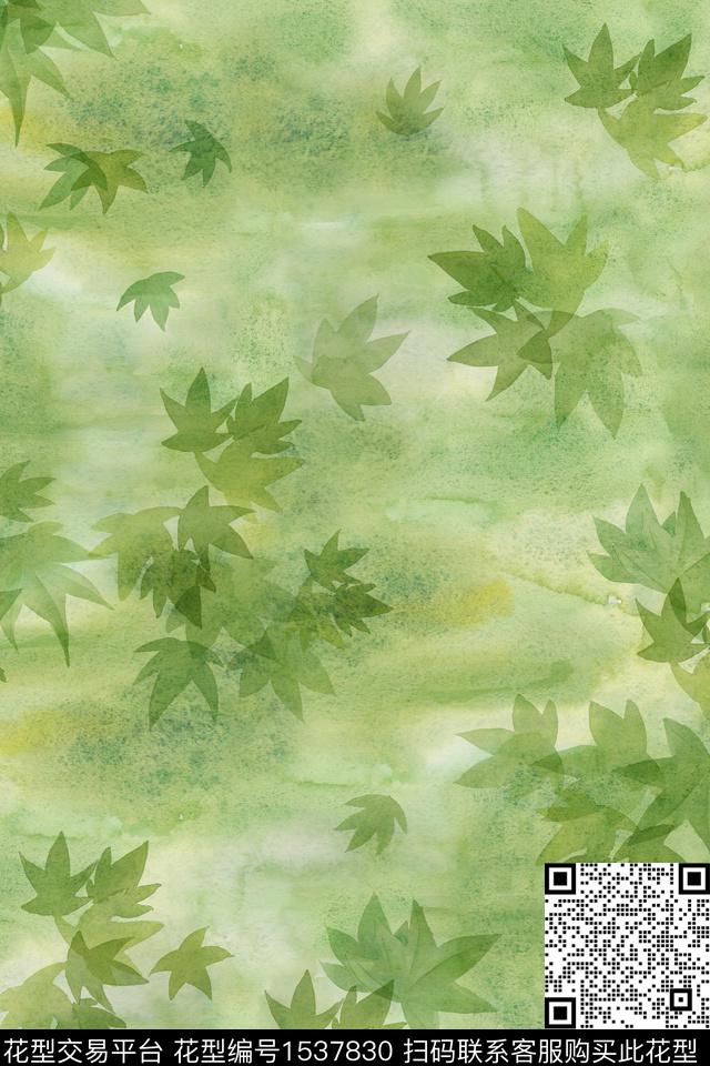 扎染华亿平台枫叶水彩数码印花华亿平台下载（图片编号: 1537830） - 瓦栏（Walan）