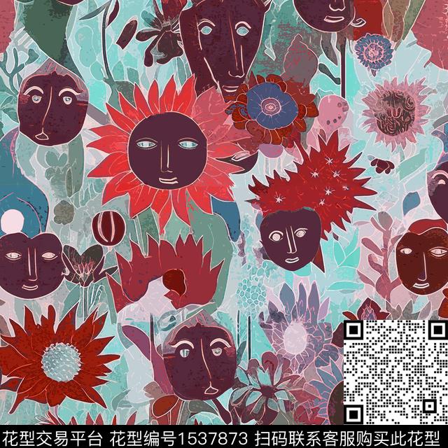 趣味花卉面具数码印花华亿平台下载（图片编号: 1537873） - 瓦栏（Walan）