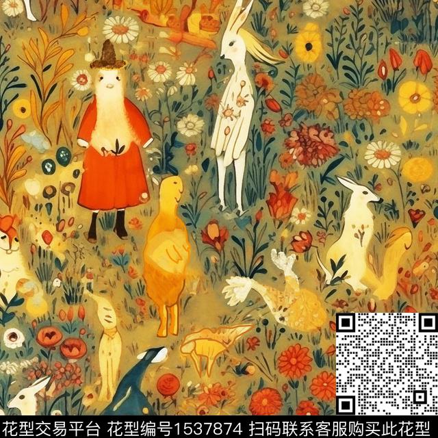 趣味动物花卉数码印花华亿平台下载（图片编号: 1537874） - 瓦栏（Walan）