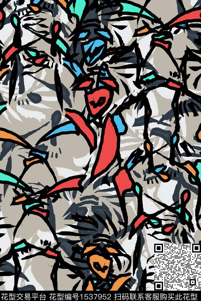 抽象抽象男装涂鸦传统印花华亿平台下载（图片编号: 1537952） - 瓦栏（Walan）