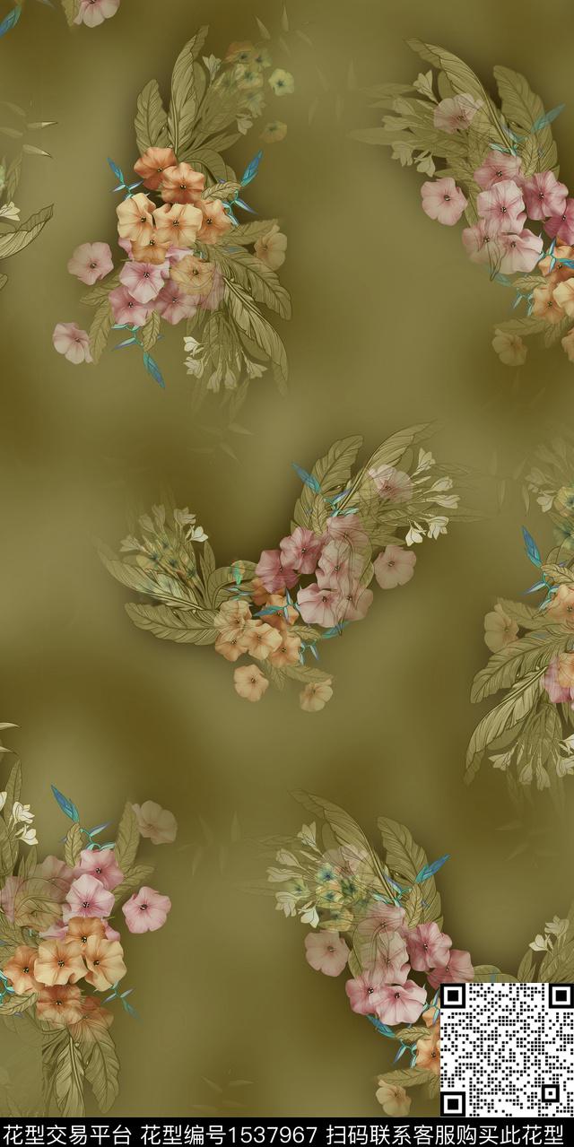 底纹花卉香云纱数码印花华亿平台下载（图片编号: 1537967） - 瓦栏（Walan）