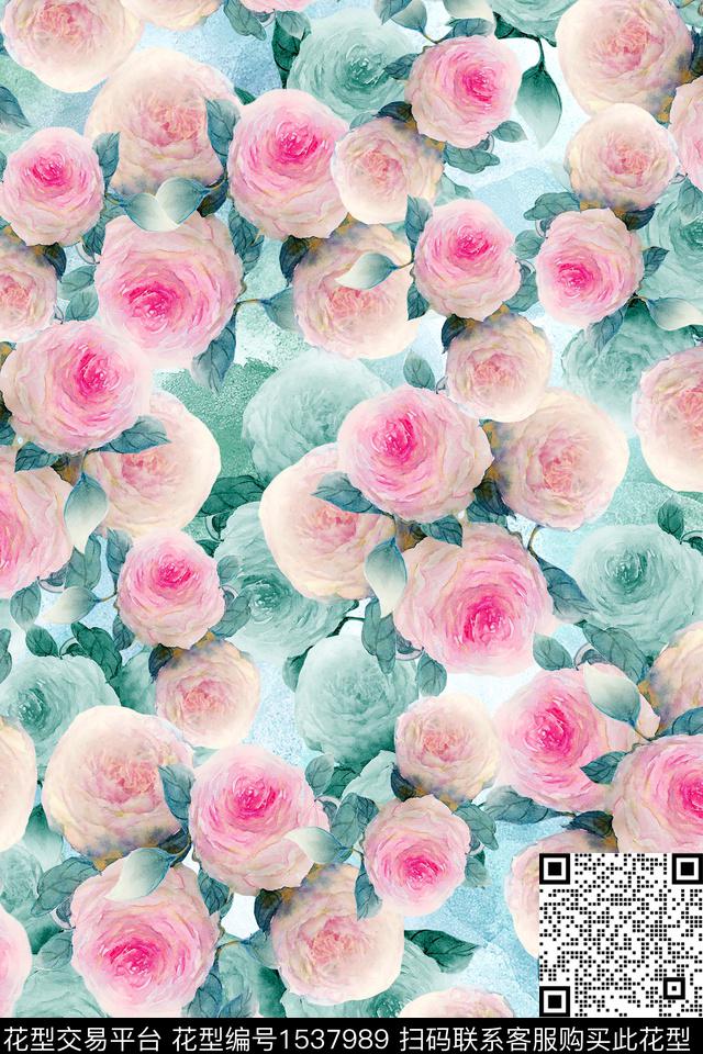 绿植树叶花卉小碎花数码印花华亿平台下载（图片编号: 1537989） - 瓦栏（Walan）