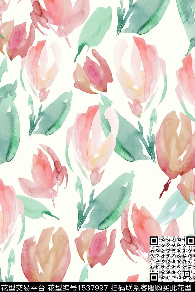 绿植树叶花卉水彩数码印花华亿平台下载（图片编号: 1537997） - 瓦栏（Walan）