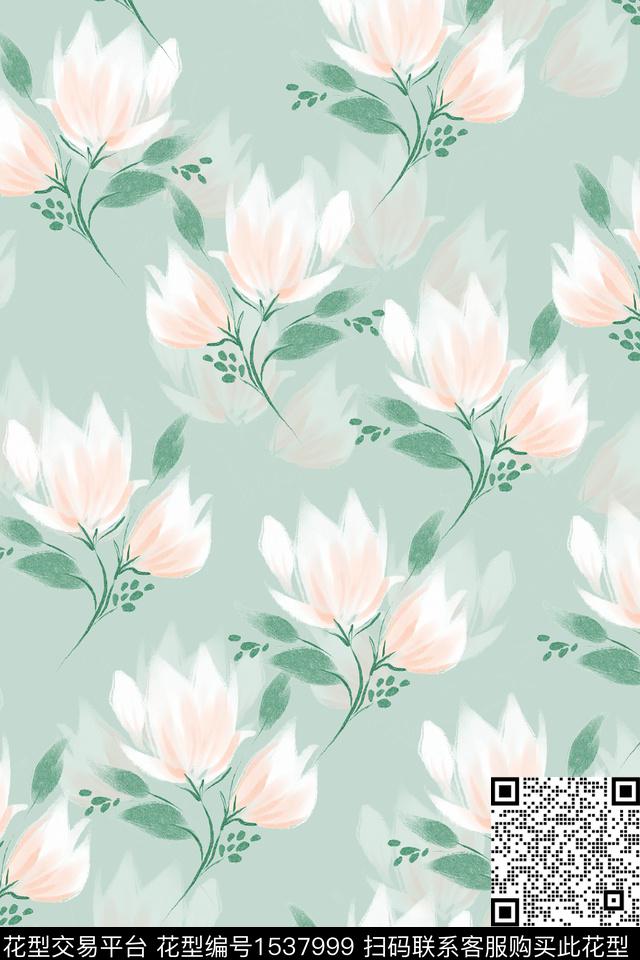 绿植树叶花卉水彩数码印花华亿平台下载（图片编号: 1537999） - 瓦栏（Walan）