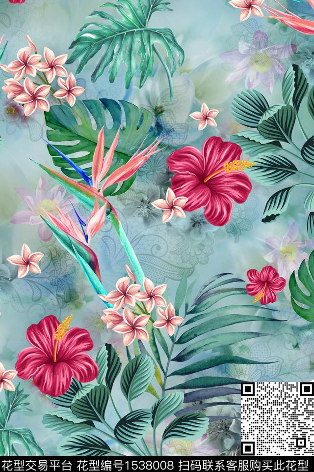 花卉底纹热带华亿平台数码印花华亿平台下载（图片编号: 1538008） - 瓦栏（Walan）