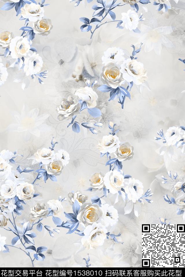花卉底纹水彩数码印花华亿平台下载（图片编号: 1538010） - 瓦栏（Walan）
