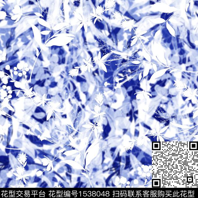 绿植树叶花卉朦胧数码印花华亿平台下载（图片编号: 1538048） - 瓦栏（Walan）