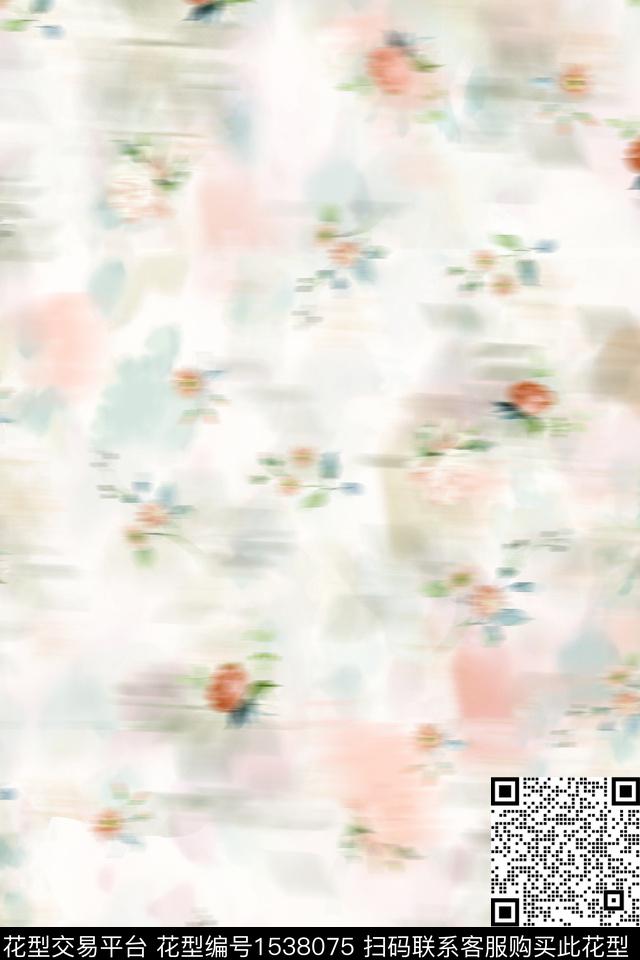 花卉模糊花卉肌理数码印花华亿平台下载（图片编号: 1538075） - 瓦栏（Walan）