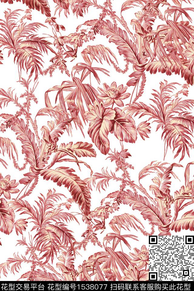 热带时尚绿植树叶数码印花华亿平台下载（图片编号: 1538077） - 瓦栏（Walan）