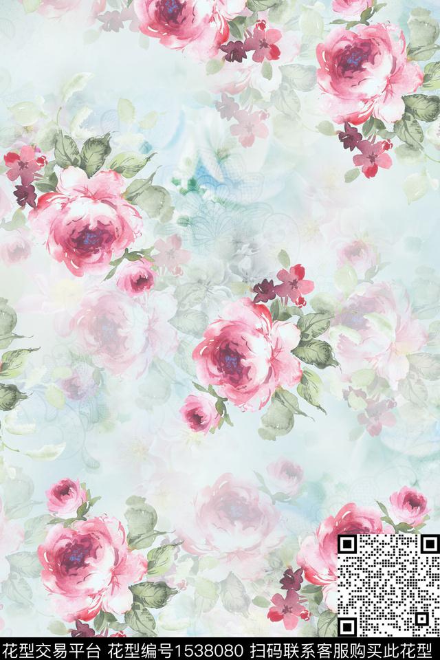 花卉水彩小清新数码印花华亿平台下载（图片编号: 1538080） - 瓦栏（Walan）