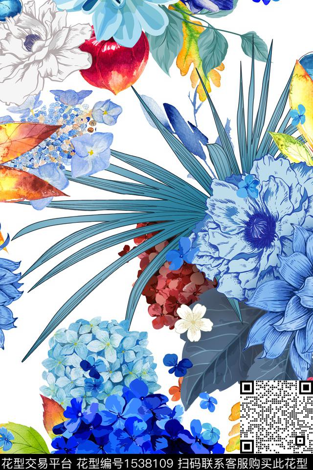 女装花卉大花数码印花华亿平台下载（图片编号: 1538109） - 瓦栏（Walan）