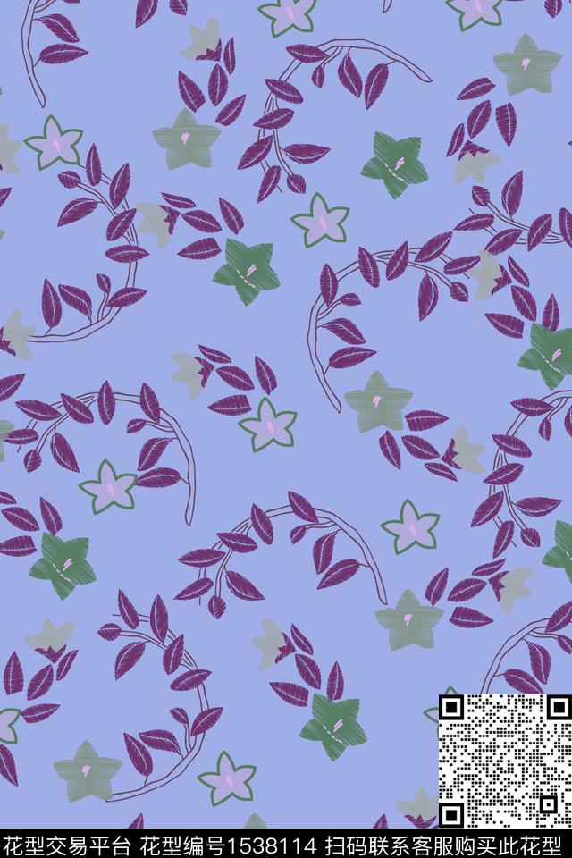 格子绿植树叶大牌风数码印花华亿平台下载（图片编号: 1538114） - 瓦栏（Walan）