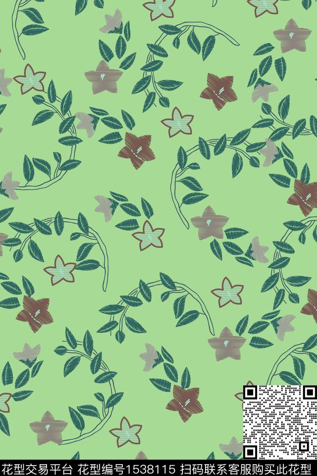 格子绿植树叶大牌风数码印花华亿平台下载（图片编号: 1538115） - 瓦栏（Walan）