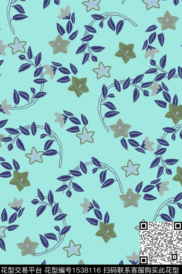 格子绿植树叶大牌风数码印花华亿平台下载（图片编号: 1538116） - 瓦栏（Walan）