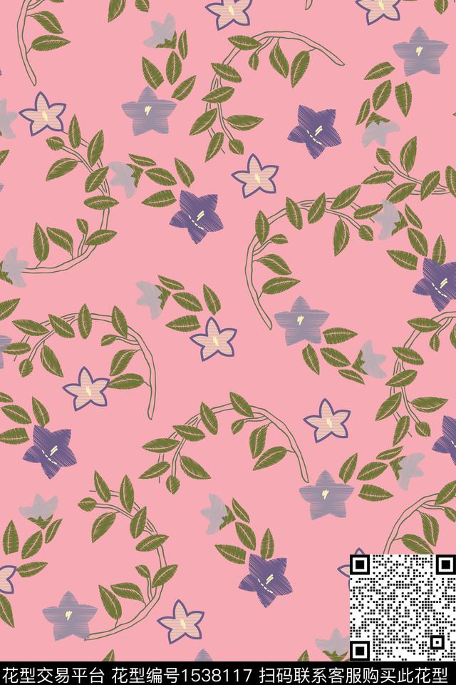 花卉绿植树叶仿刺绣数码印花华亿平台下载（图片编号: 1538117） - 瓦栏（Walan）