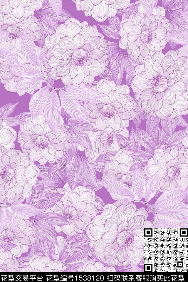 满版散花花卉大牌风数码印花华亿平台下载（图片编号: 1538120） - 瓦栏（Walan）