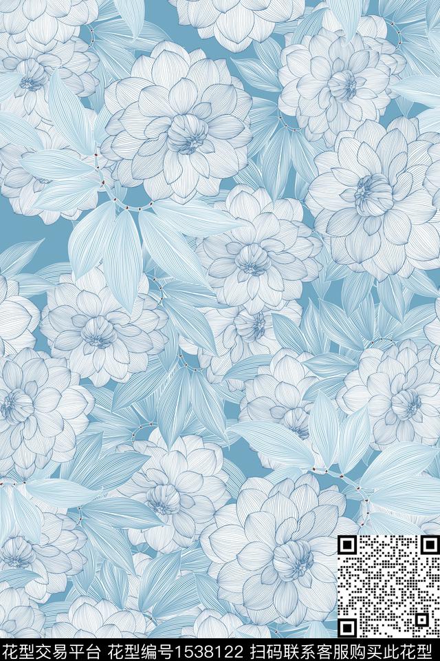 满版散花花卉叶子数码印花华亿平台下载（图片编号: 1538122） - 瓦栏（Walan）